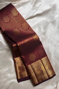 Deep Maroon Banarasi Soft Silk Saree with Zari Lattice, Floral Buttas and Annam Border  in Surat