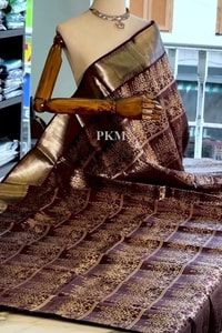 Deep Plum Banarasi Soft Silk Saree with Heavy Silver Zari Floral Weave and Grand Pallu  in Surat