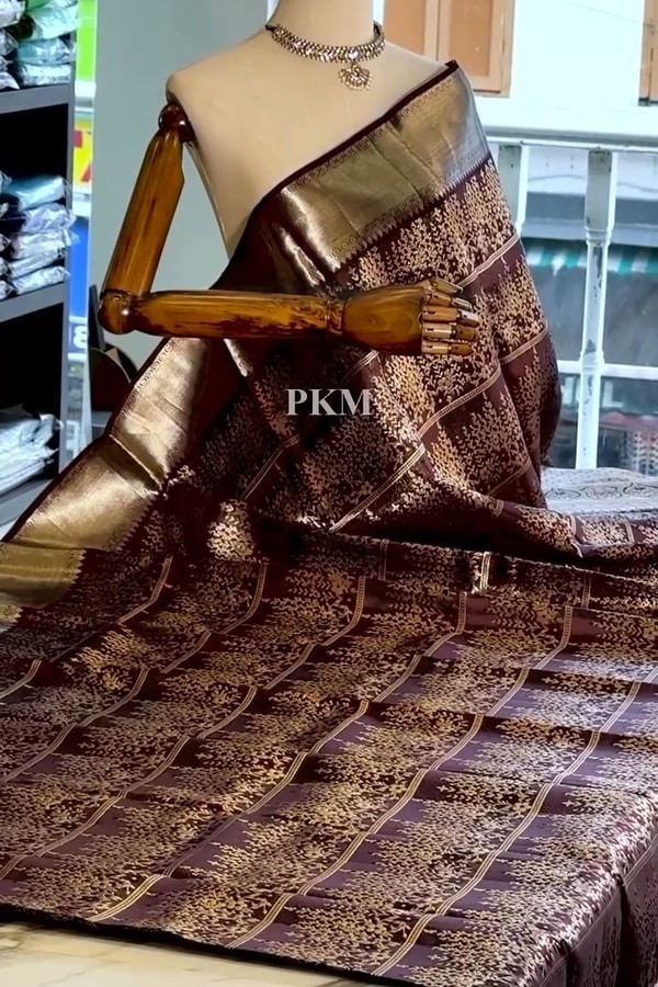 Deep Plum Banarasi Soft Silk Saree with Heavy Silver Zari Floral Weave and Grand Pallu  in Surat