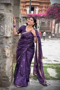 Deep Purple Saree with Scattered Gold Zari Buttis and Fine Zari Border  in Surat