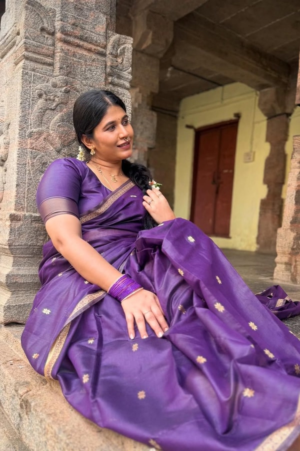 Deep Purple Saree with Scattered Gold Zari Buttis and Fine Zari Border  in Surat