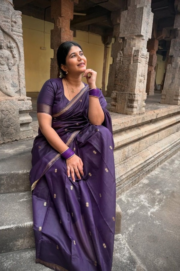 Deep Purple Saree with Scattered Gold Zari Buttis and Fine Zari Border  in Surat