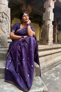 Deep Purple Saree with Scattered Gold Zari Buttis and Fine Zari Border  in Surat