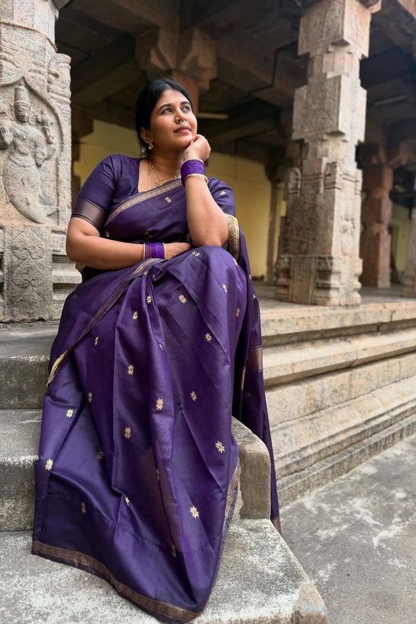 Deep Purple Saree with Scattered Gold Zari Buttis and Fine Zari Border  in Surat