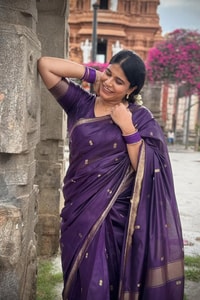 Deep Purple Saree with Scattered Gold Zari Buttis and Fine Zari Border  in Surat