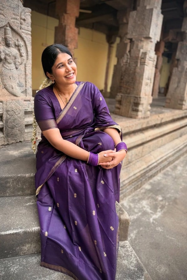 Deep Purple Saree with Scattered Gold Zari Buttis and Fine Zari Border  in Surat