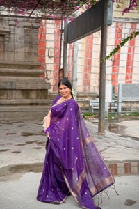 Deep Purple Saree with Scattered Gold Zari Buttis and Fine Zari Border  in Surat