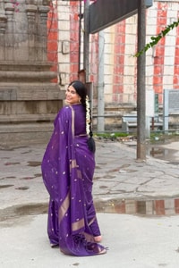 Deep Purple Saree with Scattered Gold Zari Buttis and Fine Zari Border  in Surat