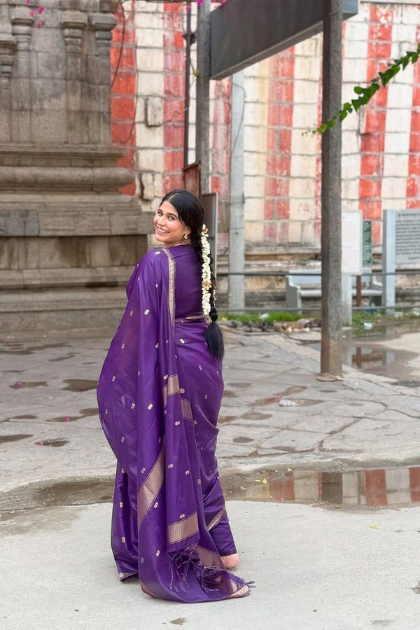 Deep Purple Saree with Scattered Gold Zari Buttis and Fine Zari Border  in Surat