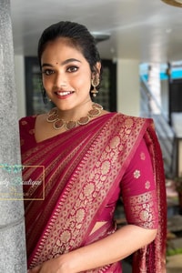 Deep Rani Maroon Banarasi Soft Silk Saree with Gold Zari Diagonal Floral Stripes  in Surat