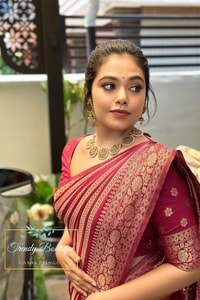 Deep Rani Maroon Banarasi Soft Silk Saree with Gold Zari Diagonal Floral Stripes  in Surat