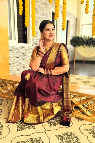 Deep Wine Banarasi Soft Silk Saree with Gold Zari Border, Small Buttis and Rich Pallu in Surat