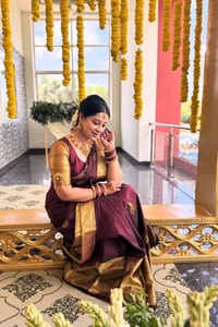 Deep Wine Banarasi Soft Silk Saree with Gold Zari Border, Small Buttis and Rich Pallu  in Surat