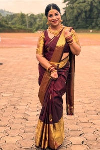 Deep Wine Banarasi Soft Silk Saree with Gold Zari Border, Small Buttis and Rich Pallu  in Surat