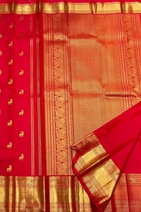 Deer Butti Banarasi Soft Silk Saree with Wide Gold Zari Border in Red and Wine  in Surat