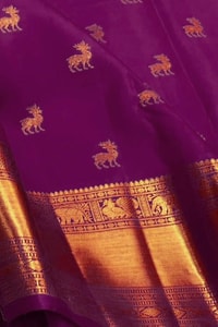 Deer Butti Banarasi Soft Silk Saree with Wide Gold Zari Border in Red and Wine  in Surat