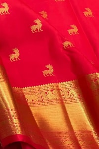 Deer Butti Banarasi Soft Silk Saree with Wide Gold Zari Border in Red and Wine  in Surat