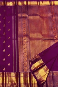 Deer Butti Banarasi Soft Silk Saree with Wide Gold Zari Border in Red and Wine  in Surat