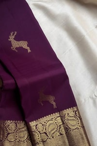 Deer Motif Banarasi Soft Silk Saree with Gold Zari Border in Black, Blue, Red and Wine  in Surat