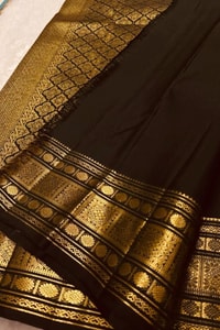 Deer Motif Banarasi Soft Silk Saree with Gold Zari Border in Black, Blue, Red and Wine  in Surat