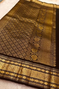 Deer Motif Banarasi Soft Silk Saree with Gold Zari Border in Black, Blue, Red and Wine  in Surat