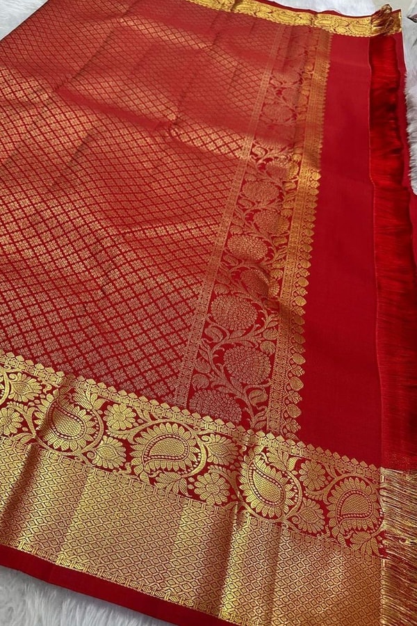 Deer Motif Banarasi Soft Silk Saree with Gold Zari Border in Black, Blue, Red and Wine  in Surat