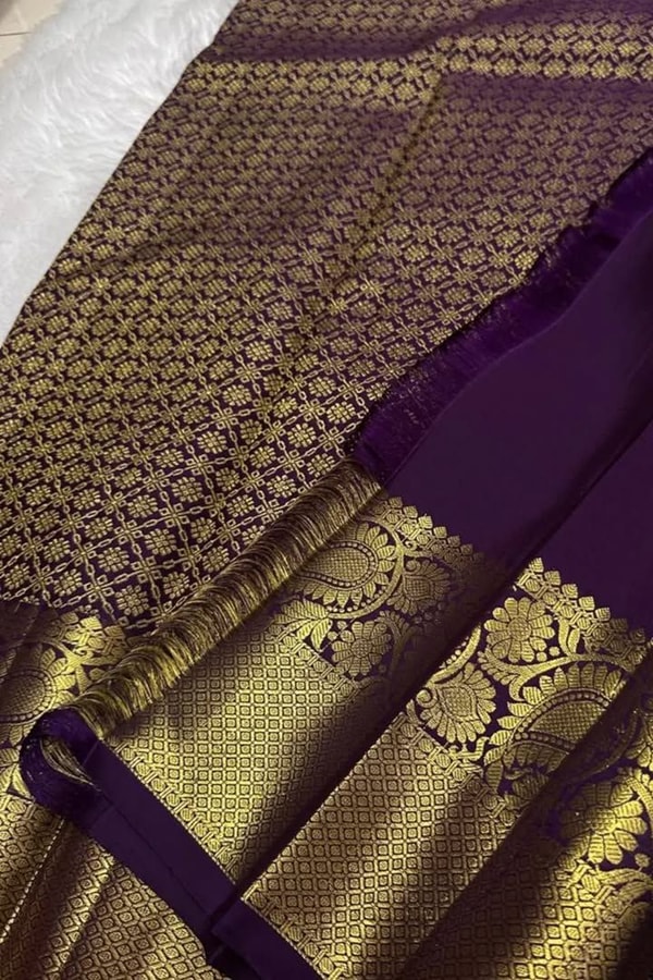 Deer Motif Banarasi Soft Silk Saree with Gold Zari Border in Black, Blue, Red and Wine  in Surat