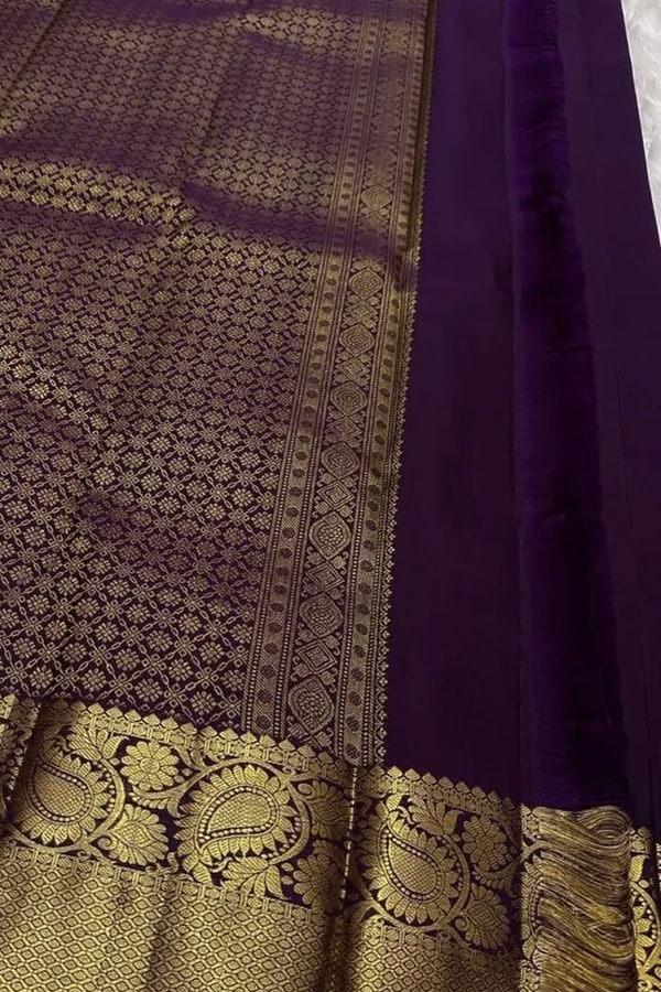 Deer Motif Banarasi Soft Silk Saree with Gold Zari Border in Black, Blue, Red and Wine  in Surat