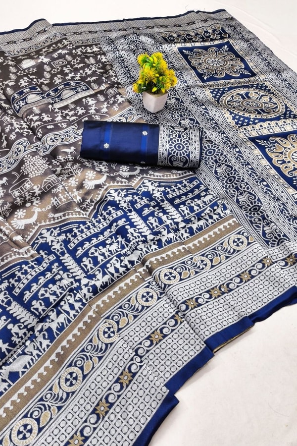 Dense Jaal Weave Banarasi Soft Silk Saree with Geometric Pallu in Four Rich Shades  in Surat