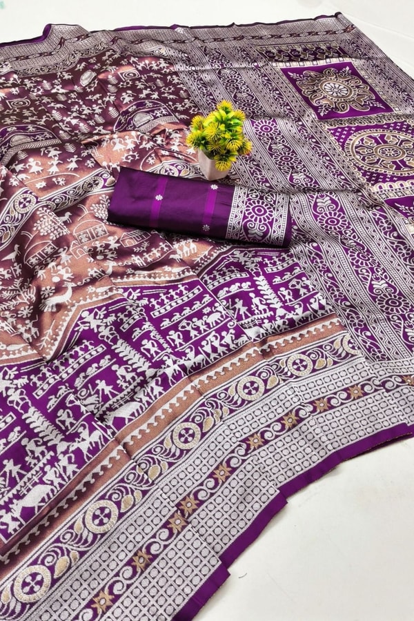 Dense Jaal Weave Banarasi Soft Silk Saree with Geometric Pallu in Four Rich Shades  in Surat