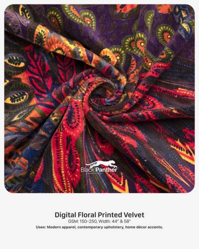 Digital Floral Printed Velvet GSM 150 to 250 Width 44 and 58 Inch for Apparel Upholstery Home Décor in Surat