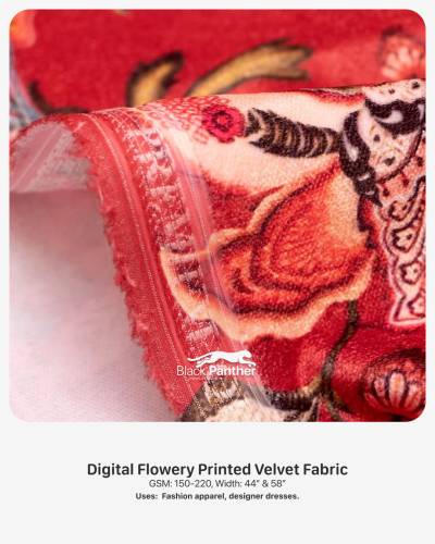 Digital Flowery Printed Velvet Fabric GSM 150 to 220 Width 44 Inch and 58 Inch for Fashion Dresses in Surat