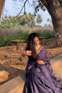 Dusty Lavender Banarasi Soft Silk Saree with Tonal Silver Zari Weave and Soft Sheen  in Surat