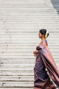 Dusty Mauve Banarasi Soft Silk Saree with Copper Zari Weaving and Striped Pallu  in Surat