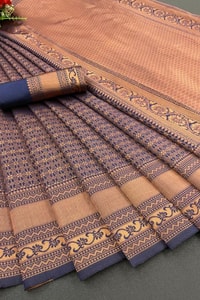Dusty Mauve Banarasi Soft Silk Saree with Copper Zari Weaving and Striped Pallu  in Surat