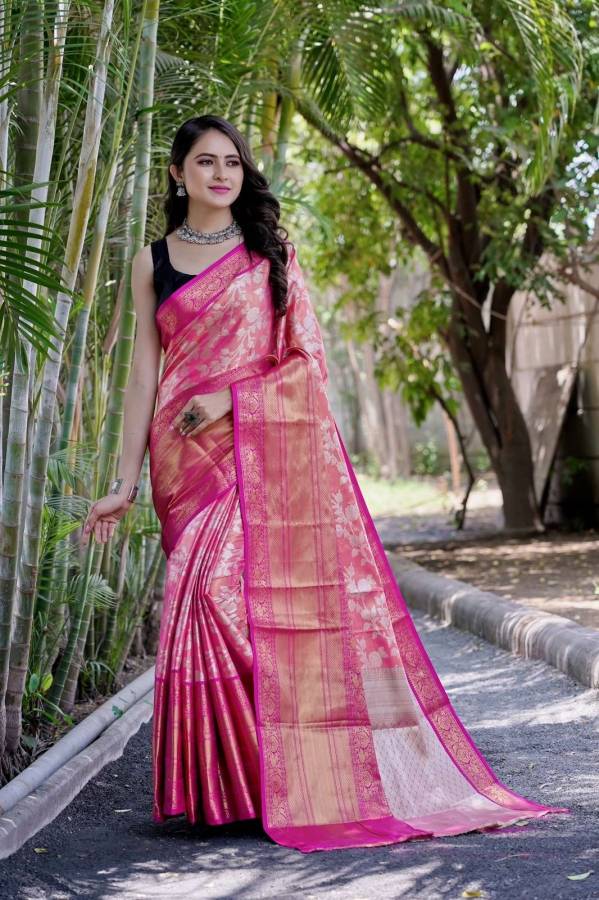 Elegant Allover Floral Jaal with Zari Border Weaving Kanjivaram Saree  in Surat