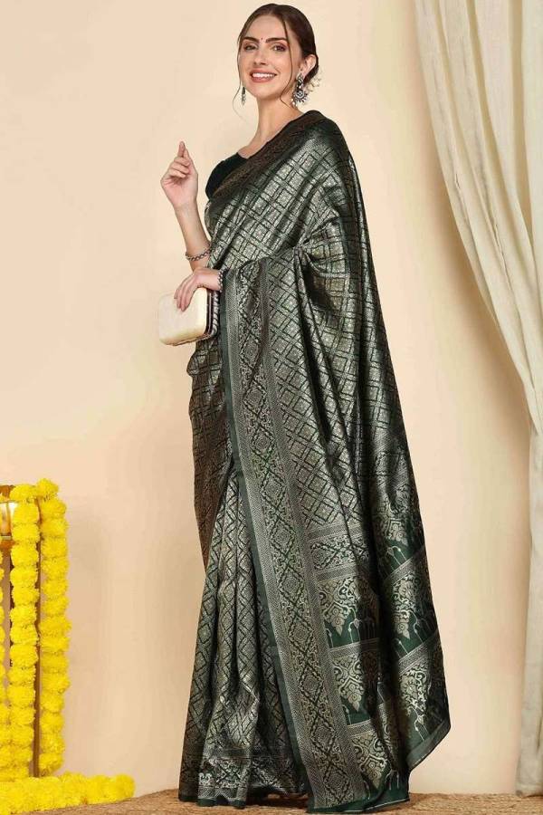 Elegant Banarasi Silk Saree with Intricate Allovar Chex Design and Golden Zari  in Surat