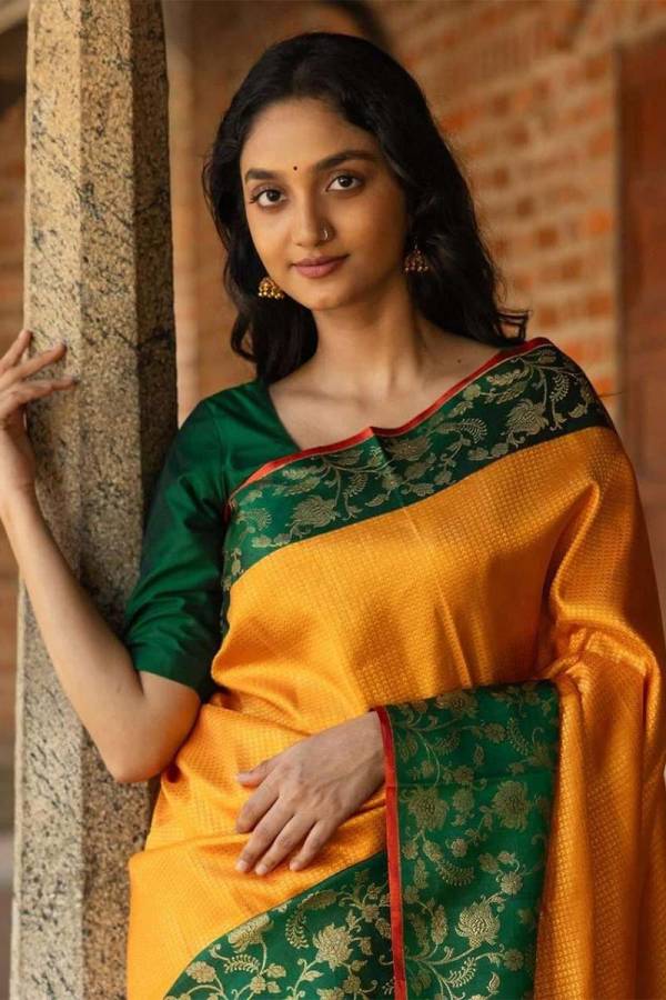 Elegant Banarasi Soft Silk Saree with Fancy Floral Border and Golden Zari Weaving  in Surat