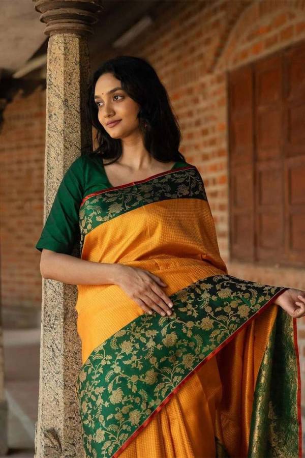Elegant Banarasi Soft Silk Saree with Fancy Floral Border and Golden Zari Weaving  in Surat