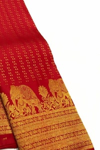 Elephant Border Banarasi Soft Silk Saree with Gold Zari Buttis in Red and Wine  in Surat