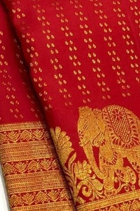 Elephant Border Banarasi Soft Silk Saree with Gold Zari Buttis in Red and Wine  in Surat