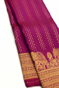 Elephant Border Banarasi Soft Silk Saree with Gold Zari Buttis in Red and Wine  in Surat