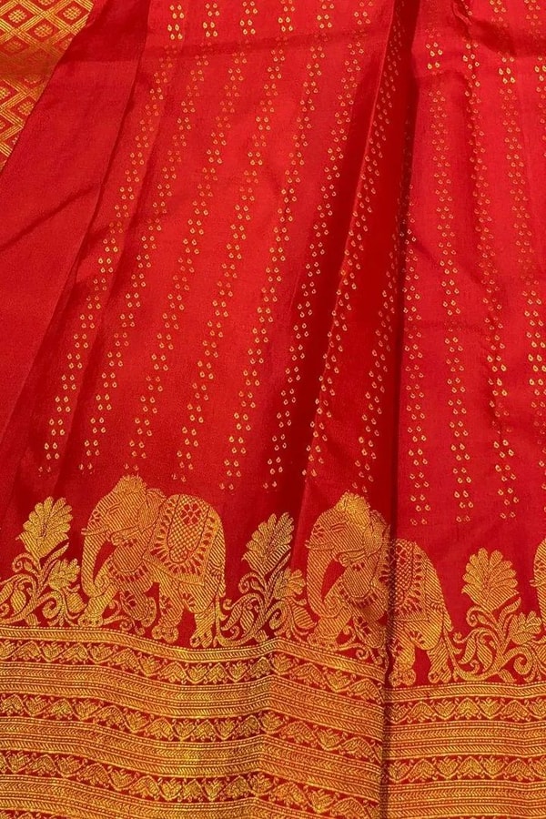 Elephant Border Banarasi Soft Silk Saree with Gold Zari Buttis in Red and Wine  in Surat