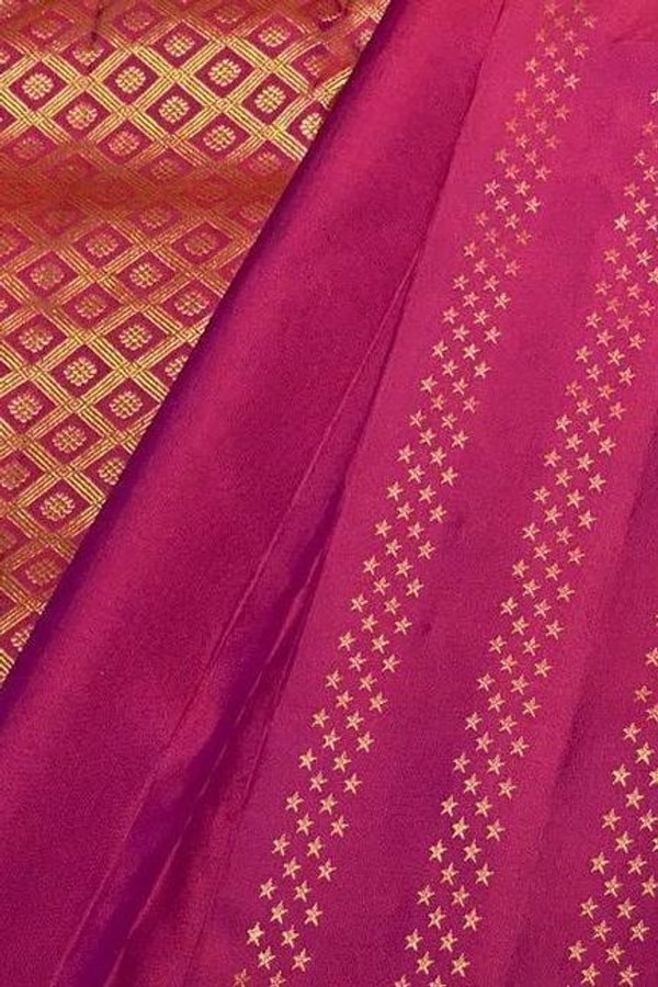 Elephant Border Banarasi Soft Silk Saree with Gold Zari Buttis in Red and Wine  in Surat