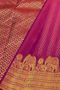 Elephant Border Banarasi Soft Silk Saree with Gold Zari Buttis in Red and Wine  in Surat