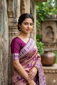Elephant Motif Banarasi Soft Silk Saree with Ikat Style Woven Border in Six Colours  in Surat
