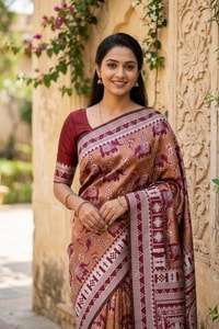 Elephant Motif Banarasi Soft Silk Saree with Ikat Style Woven Border in Six Colours  in Surat