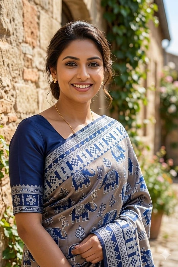 Elephant Motif Banarasi Soft Silk Saree with Ikat Style Woven Border in Six Colours  in Surat