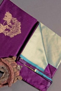 Elephant and Tree Motif Banarasi Soft Silk Saree with Gold Zari Buttas and Contrast Pallu  in Surat