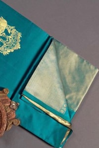 Elephant and Tree Motif Banarasi Soft Silk Saree with Gold Zari Buttas and Contrast Pallu  in Surat
